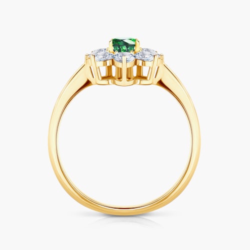 Pierścionek zaręczynowy SAVICKI: złoty, szmaragd, białe szafiry